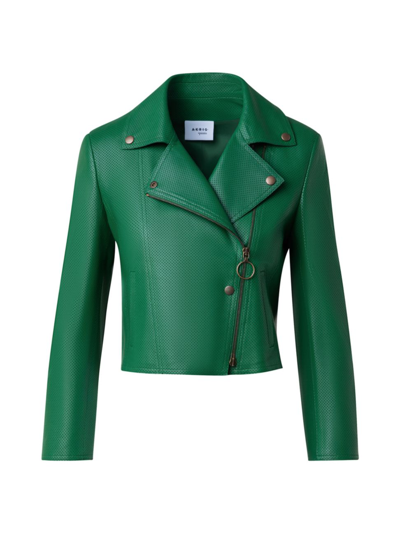 Shop Akris Punto Women's Perforated Leather Crop Biker Jacket In Green