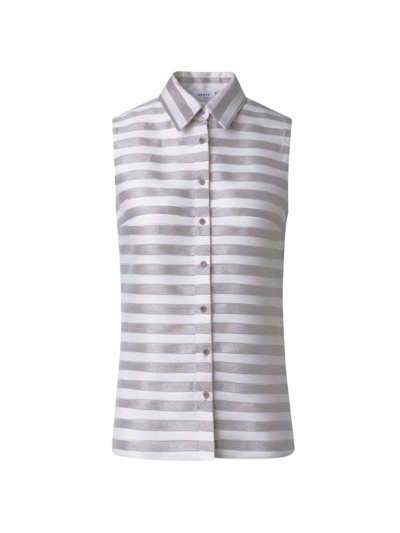 Shop Akris Punto Women's Striped Linen-blend Button-front Shirt In Flax Cream