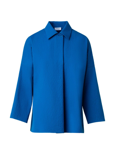 Shop Akris Punto Women's Seersuckered Stretch Cotton Blouse In Medium Blue