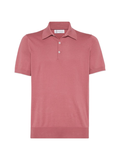 Shop Brunello Cucinelli Men's Cotton Lightweight Knit Polo Shirt In Ruby