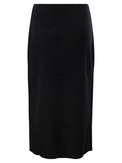 Shop Fabiana Filippi Cotton And Linen Pencil Skirt With Micro Sequins In Black