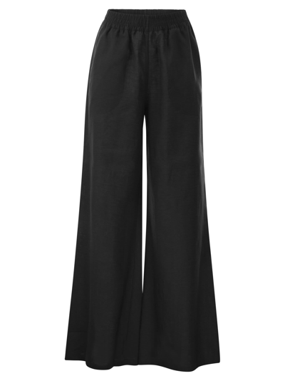 Shop Fabiana Filippi Linen Wide Trousers In Black