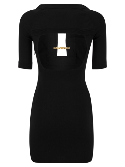 Shop Elisabetta Franchi Shiny Viscose Minidress With Twin Buttons In Black