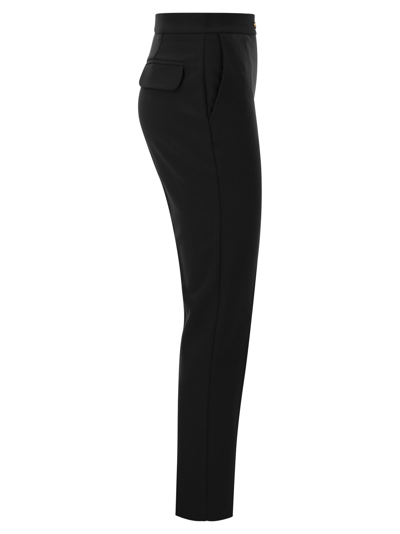 Shop Elisabetta Franchi Stretch Crepe Straight Trousers With Horsebit In Black