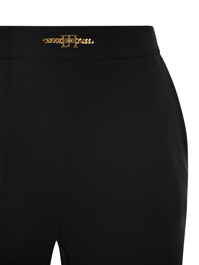 Shop Elisabetta Franchi Stretch Crepe Straight Trousers With Horsebit In Black