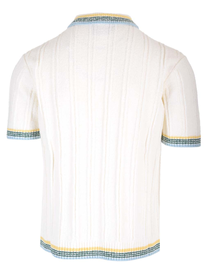 Shop Casablanca Ribbed Knit Polo Shirt In White