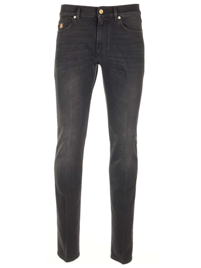 Shop Versace Stretch Denim Slim Fit Jeans In Black