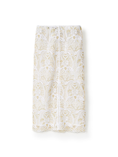 Shop Fabiana Filippi White Macramé Lace Skirt In Bianco/mandarino/pistacchio