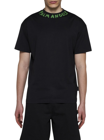Shop Palm Angels T-shirt In Black Green Fluo