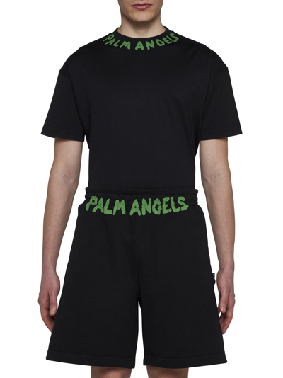 Shop Palm Angels Shorts In Black Green Fl