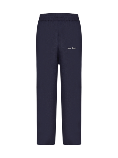 Shop Palm Angels Pants In Navy Blue Off White