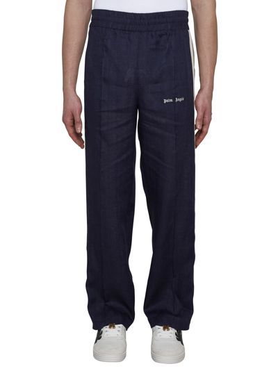 Shop Palm Angels Pants In Navy Blue Off White