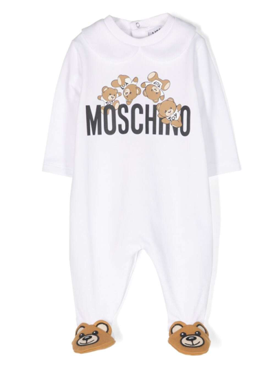 Shop Moschino White Onesie With Teddy Bear Print In Cotton Baby