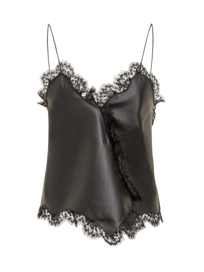Shop Off-white Nappa Leather And Lace Top In Black