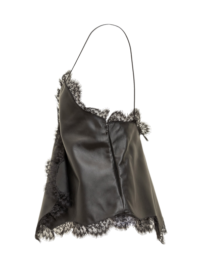 Shop Off-white Nappa Leather And Lace Top In Black