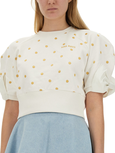 Shop Nina Ricci Cropped Sweatshirt With Raglan Sleeves In Bianco