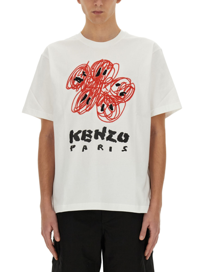 Shop Kenzo Drawn Varsity T-shirt In Bianco