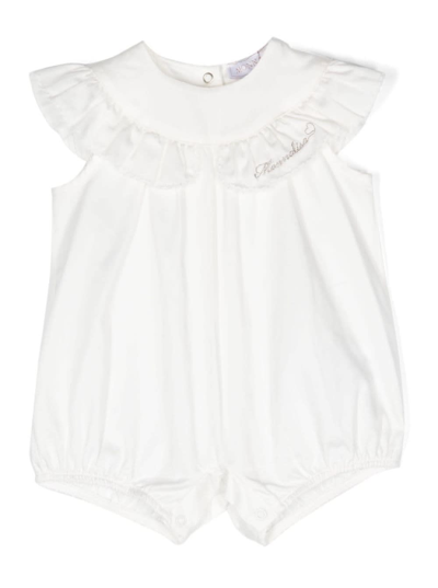 Shop Monnalisa White Romper With Logo Lettering Detail And Ruches In Cotton Girl