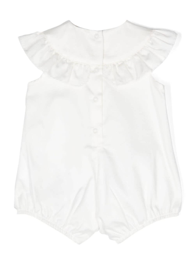Shop Monnalisa White Romper With Logo Lettering Detail And Ruches In Cotton Girl