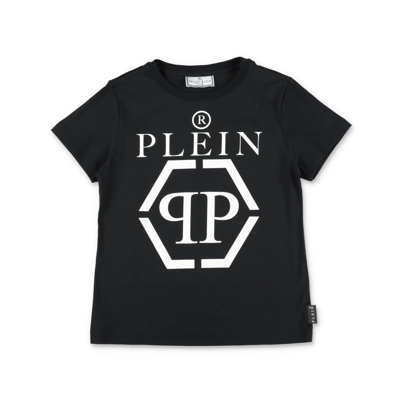 Shop Philipp Plein Junior Philipp Plein T-shirt Nera Skull In Jersey Di Cotone Bambino In Nero