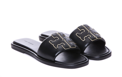 Shop Tory Burch Double T Sliders In Black