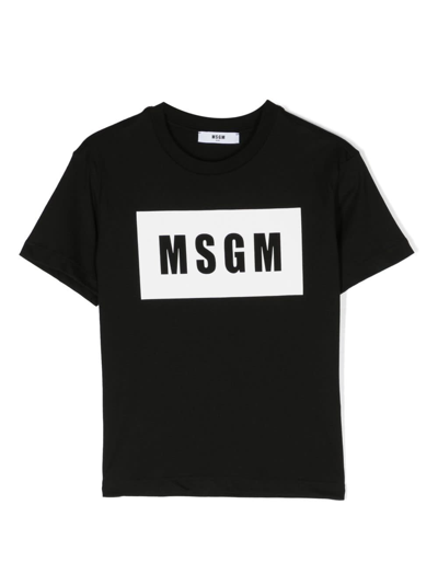 Shop Msgm T-shirt Nera In Jersey Di Cotone Bambino In Bianco