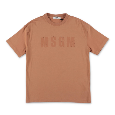 Shop Msgm T-shirt Beige In Jersey Di Cotone Bambino