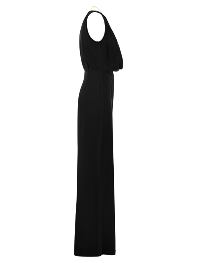 Shop Elisabetta Franchi Fluid Crepe Jumpsuit With Bra Accessory In Black