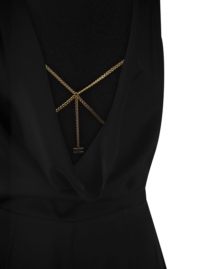 Shop Elisabetta Franchi Fluid Crepe Jumpsuit With Bra Accessory In Black