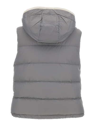 Shop Brunello Cucinelli Grey Hooded Padded Gilet In Technical Fabric Woman In White