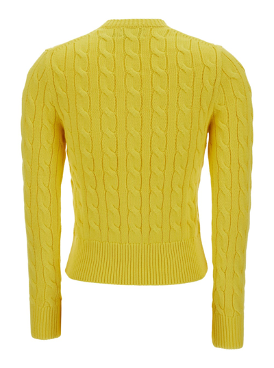 Shop Polo Ralph Lauren Yellow Polo Pony Round Neck Cardigan In Cotton Woman