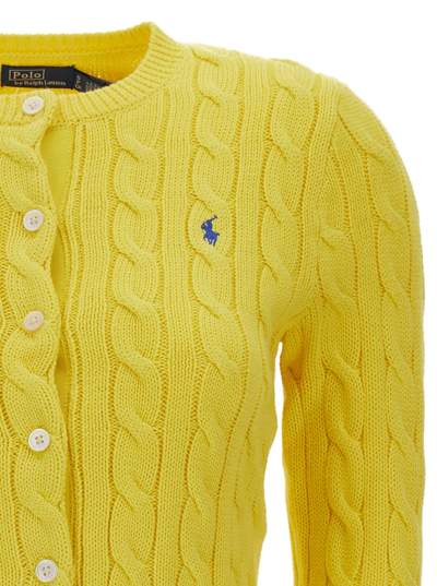 Shop Polo Ralph Lauren Yellow Polo Pony Round Neck Cardigan In Cotton Woman