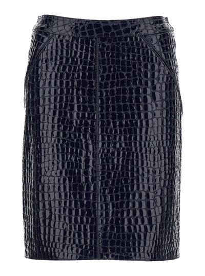 Shop Tom Ford Black Crocodile Leather Effect Miniskirt In Leather Woman In Blu