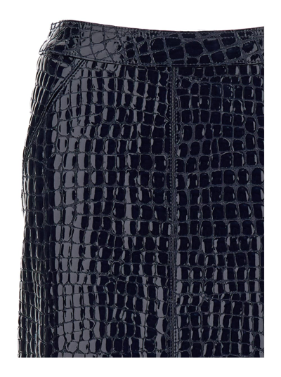 Shop Tom Ford Black Crocodile Leather Effect Miniskirt In Leather Woman In Blu