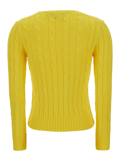 Shop Polo Ralph Lauren Yellow Tight Fit Crew Neck Sweater In Cotton Woman