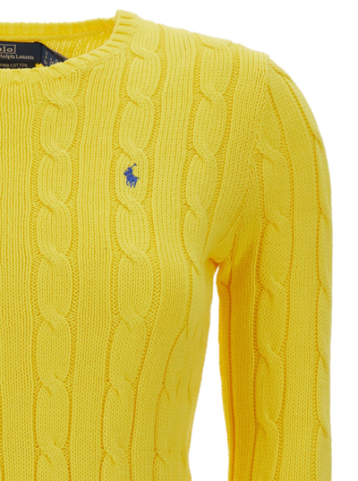 Shop Polo Ralph Lauren Yellow Tight Fit Crew Neck Sweater In Cotton Woman