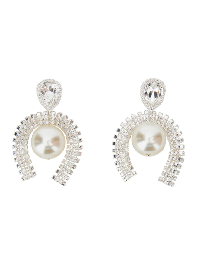 Shop Magda Butrym Silver Colored Earrings With Pendant And Rhinestones In Brass Woman In Metallic