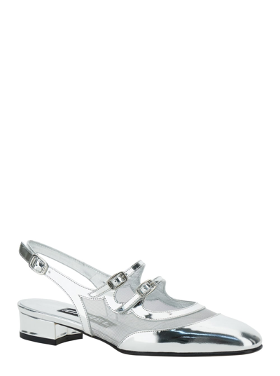 Carel Block Heel Pointed Toe Metallic Sling Back In Silver