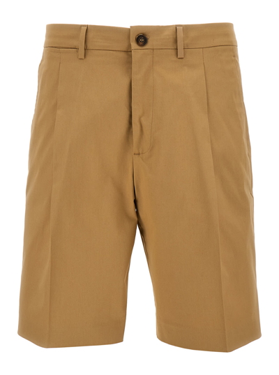 Shop Golden Goose Beige Bermuda Shorts With Stretch Fold In Cotton Blend Man