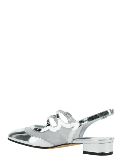 Carel Block Heel Pointed Toe Metallic Sling Back In Silver