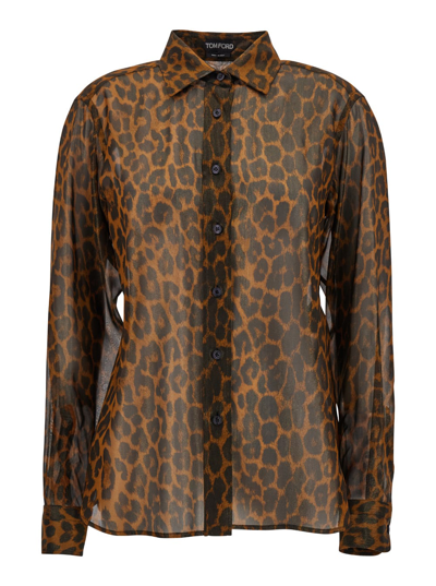 Shop Tom Ford Brown Leopard Print Shirt In Silk Woman