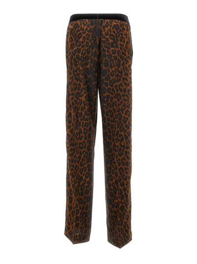 Shop Tom Ford Brown Leopard Print Straight Trousers In Silk Blend Woman