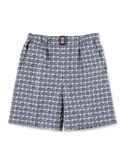 Shop Gucci Double G Geometric Shorts In Navy