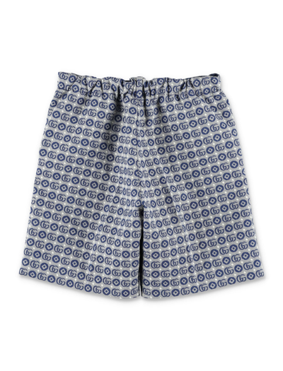 Shop Gucci Double G Geometric Shorts In Navy