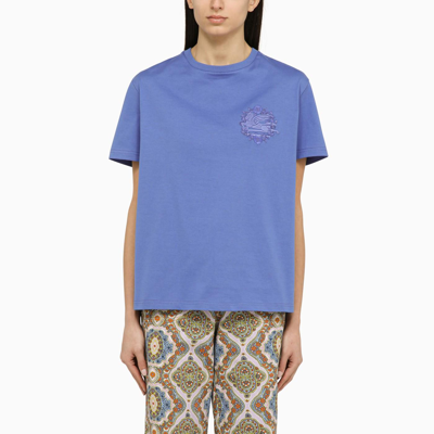 Shop Etro Cornflower-coloured Crew-neck T-shirt With Logo In Cotton In Fiordaliso