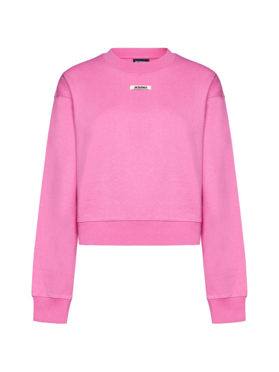 Shop Jacquemus Logo Patch Cropped Sweatshirt In Rosa