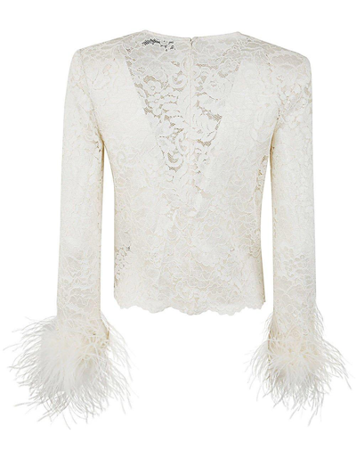 Shop Self-portrait Lace-detailed Long-sleeved Top In Cream
