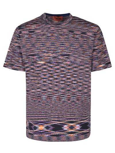 Shop Missoni Stripe-printed Short-sleeved Crewneck T-shirt In Q Spacdyed Blk/orang/v