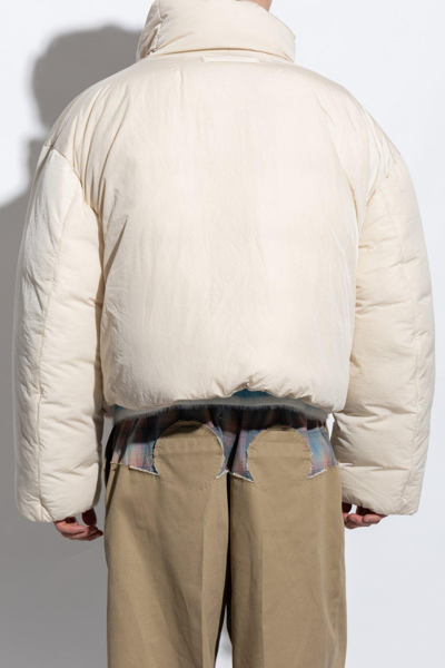 Shop Jacquemus Asymmetric Buttoned Highneck Puffer Jacket In Neutrals
