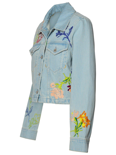 Shop Kenzo Floral Logo Embroidered Denim Jacket In Blue